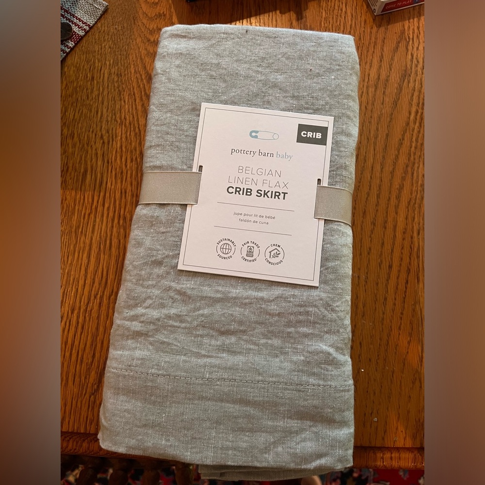 Pottery Barn Baby Belgian Linen Flax Crib Skirt, NWOT